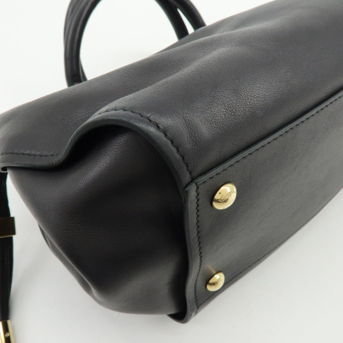 Ferragamo Sonia Leather 2Way Bag Hand Bag Shoulder Bag Black
