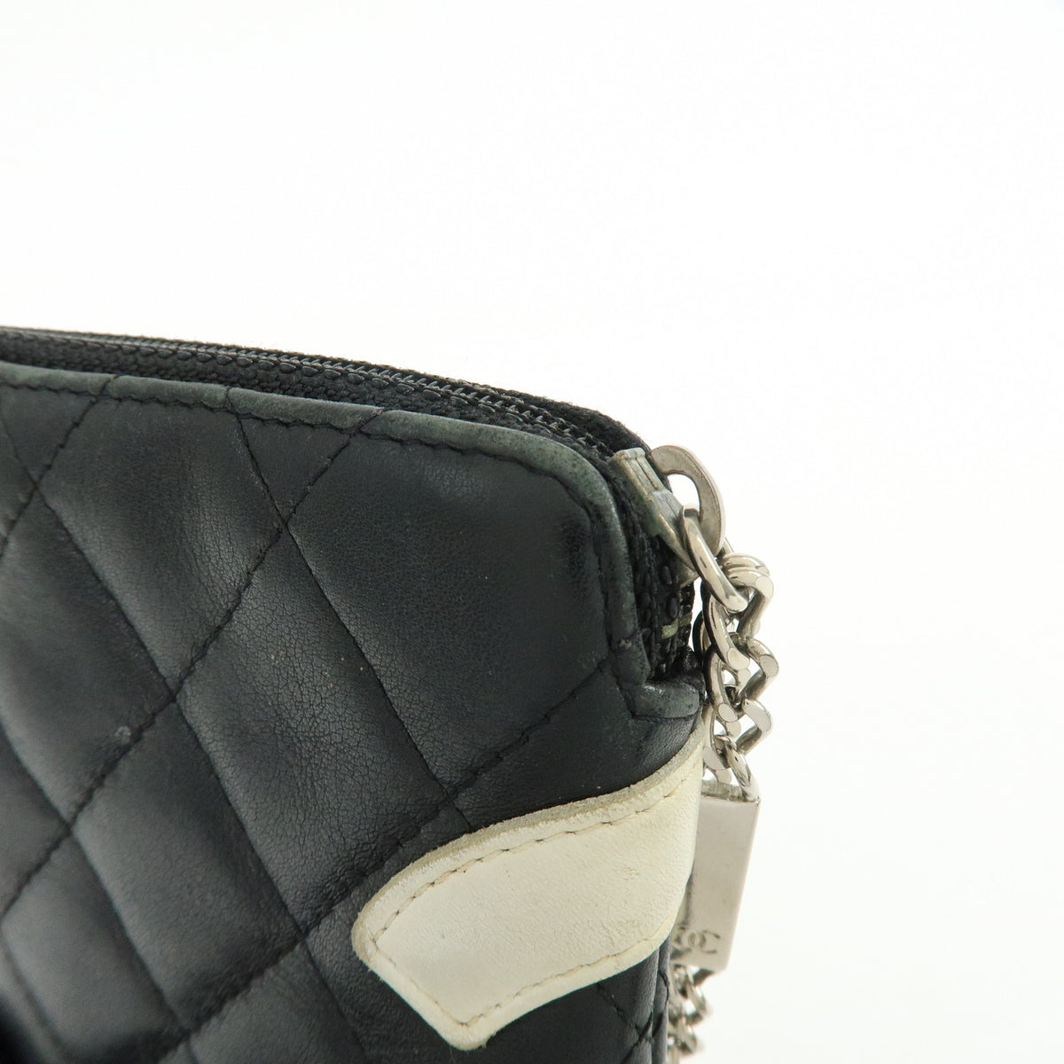 CHANEL Cambon Line COCO Mark Calf Skin Cosmetic Pouch Black White