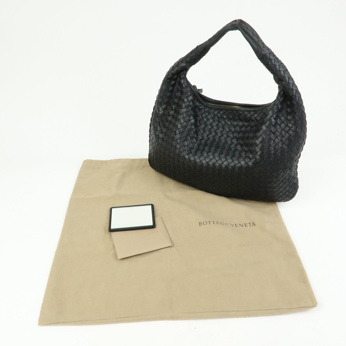 BOTTEGA VENETA Hobo Intrecciato Leather Shoulder Bag Black 115653