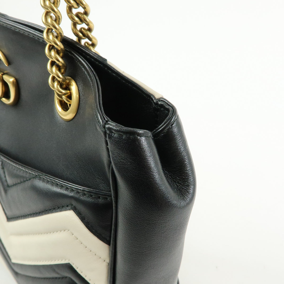 GUCCI GG Marmont Double G Leather Chain Shoulder Bag Black White 443501
