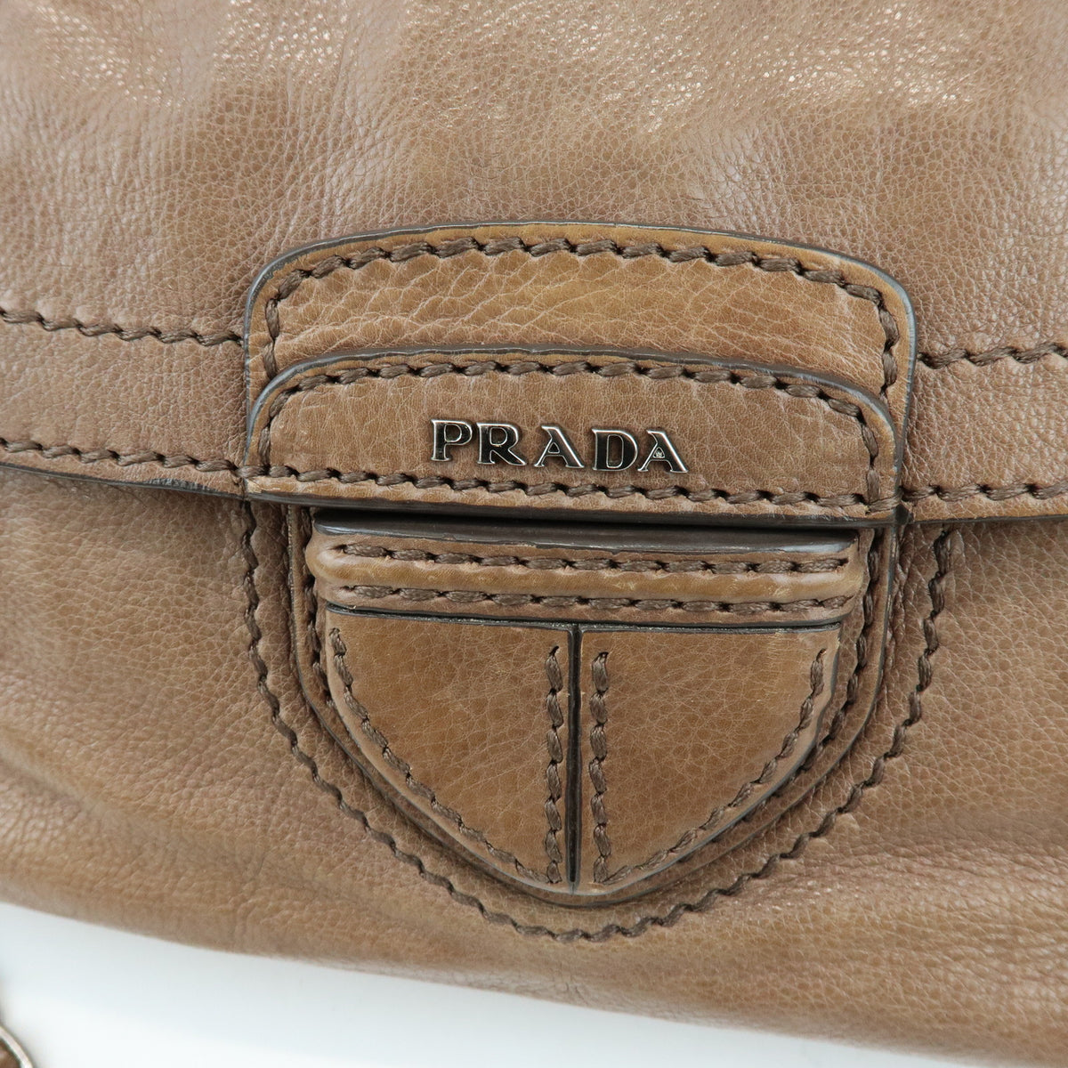 PRADA Front Flap Leather Chain Shoulder Bag Hand Bag Brown B4659C