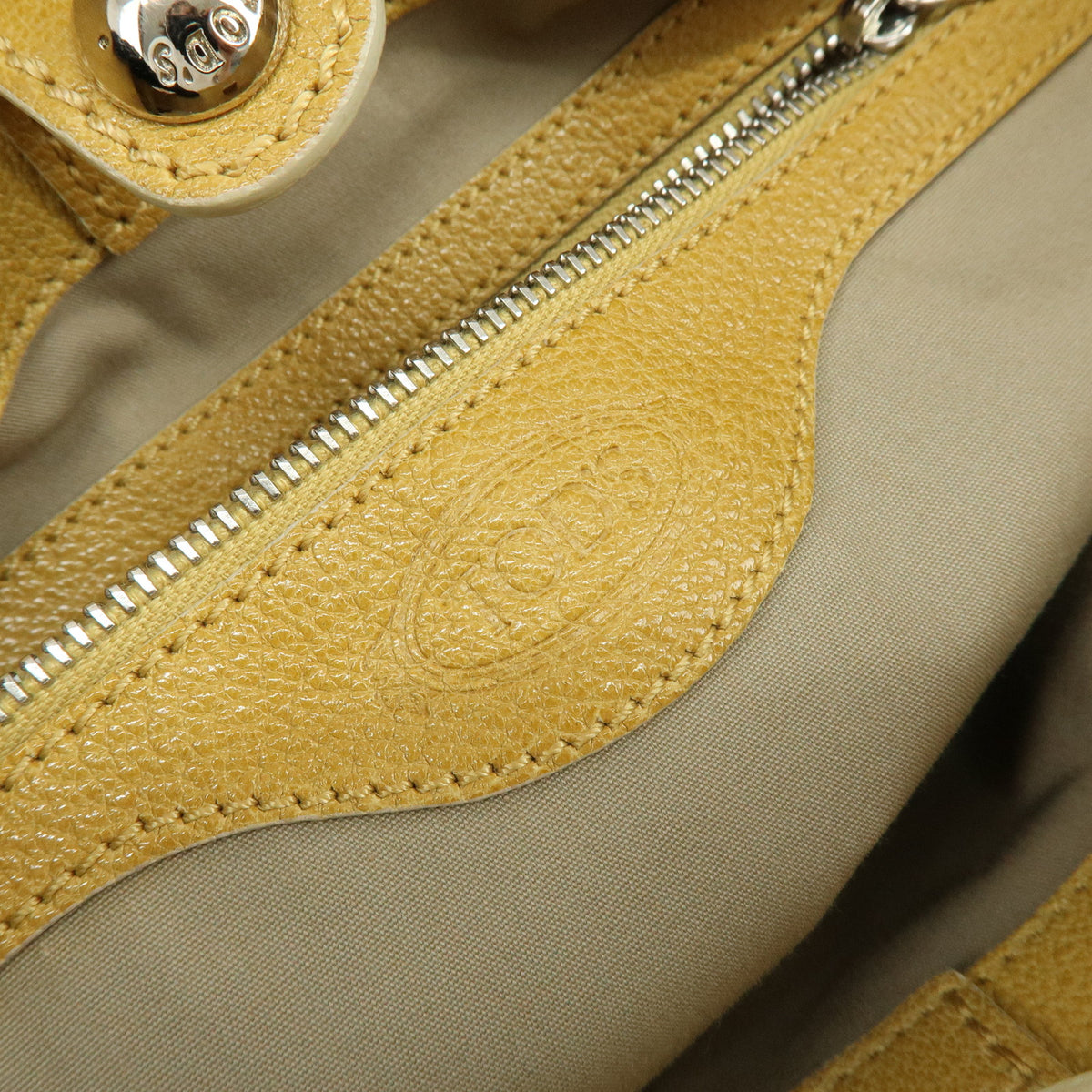 TOD'S Leather Tote Bag Shoulder Bag Hand Bag Stitches Mustard