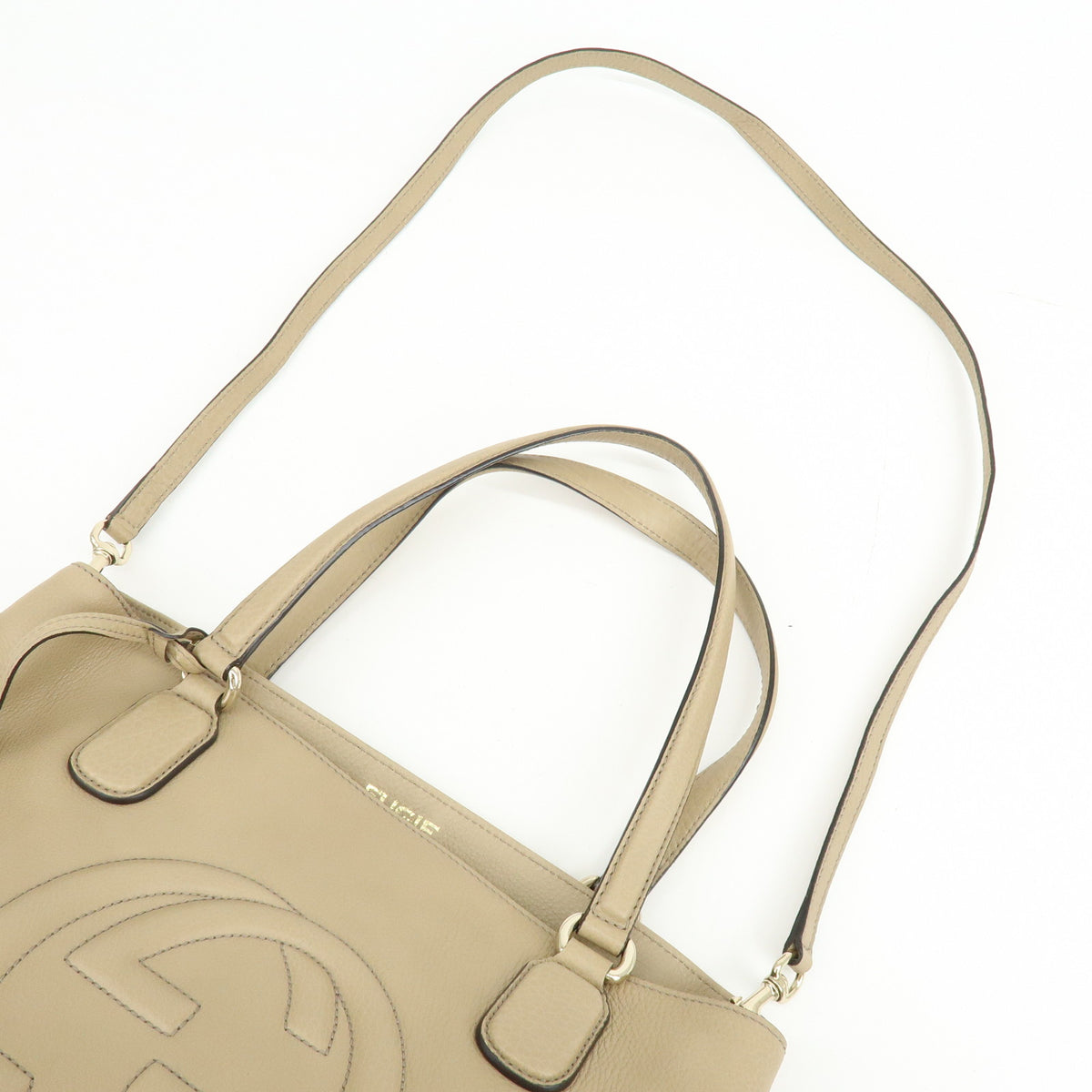 GUCCI SOHO Interlocking G Leather Shoulder Bag Hand Bag Beige 308363
