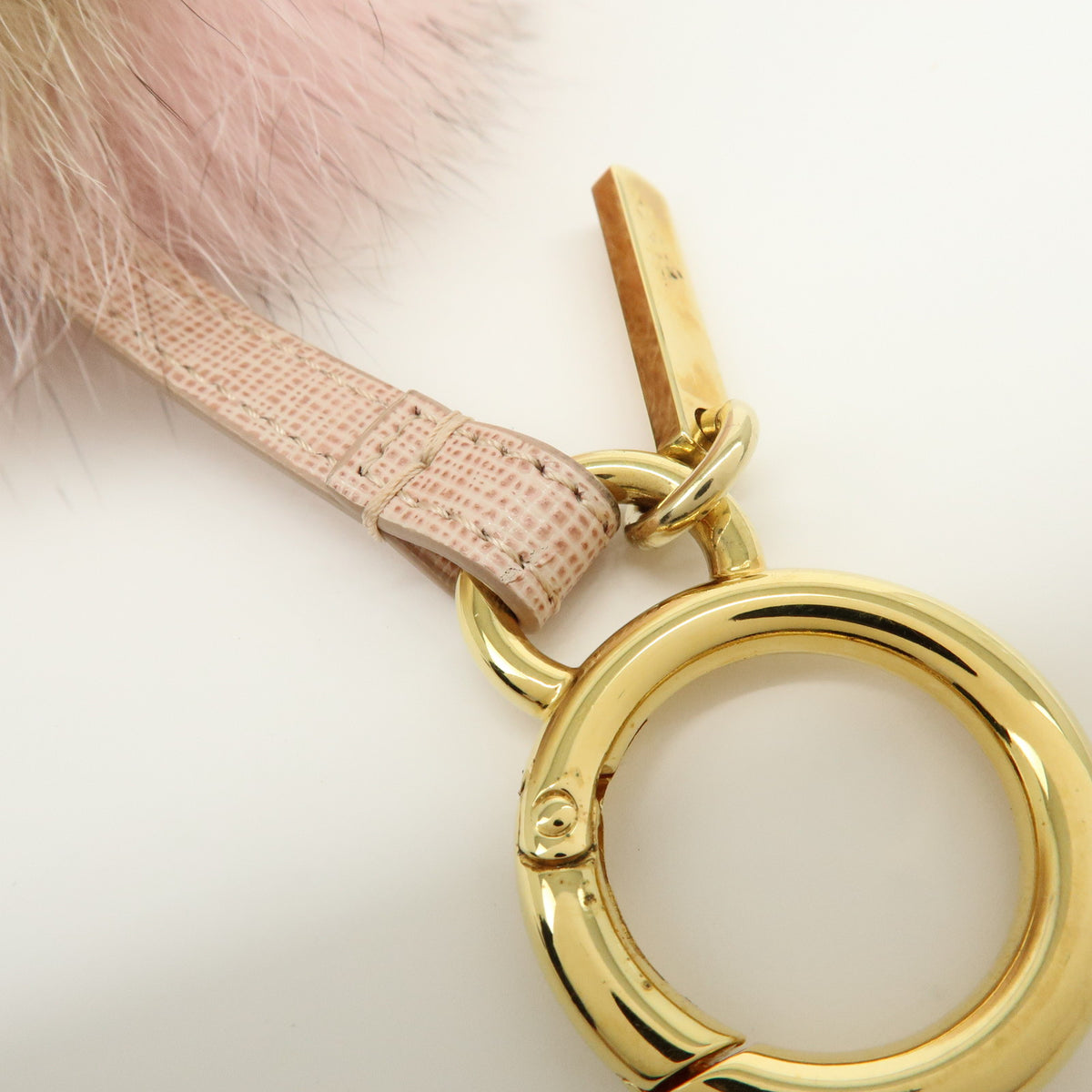 FENDI Pom Pom Fur Charm Key Chain Bag Charm Pink Beige 7AR259