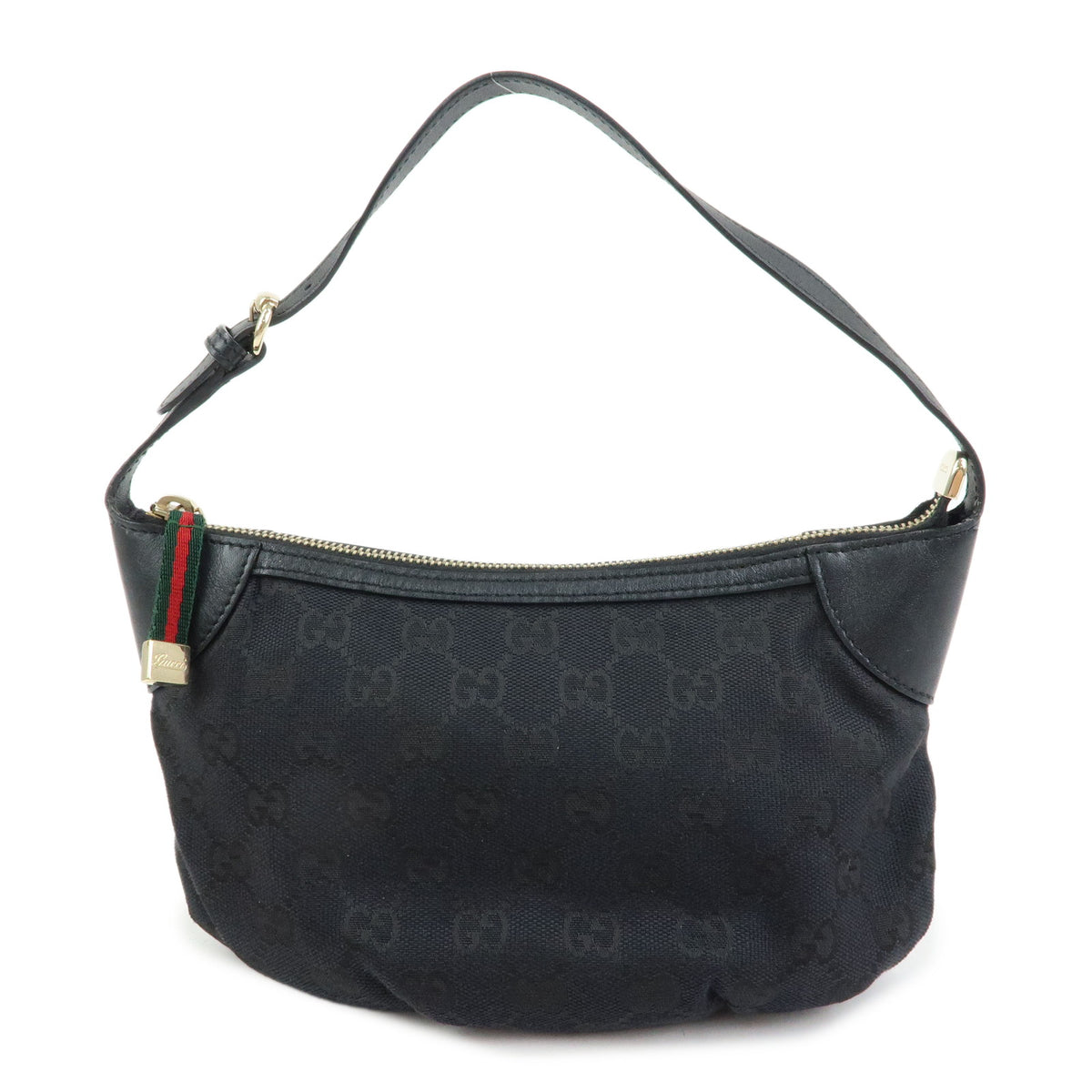 GUCCI Sherry GG Canvas Leather Accessory Pouch Hand Bag Black 224093