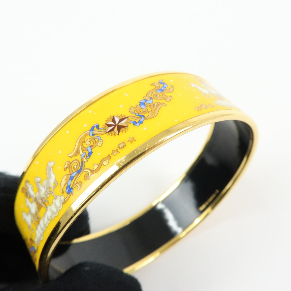 HERMES Email GM Gold Plated Bangle Bracelet Yellow