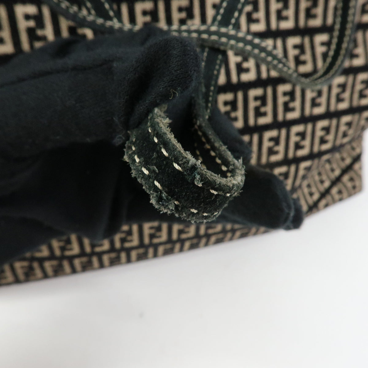 FENDI Zucchino Canvas Leather Tote Bag Shoulder Bag Black Beige 8BH005