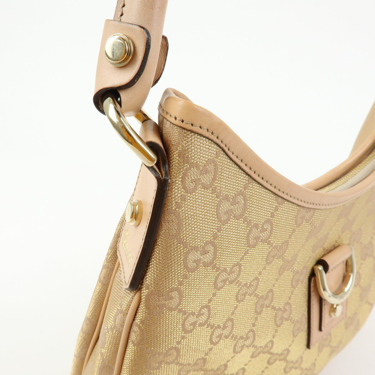 GUCCI Abbey Canvas Leather Shoulder Bag Hand Bag Pink Beige 130738