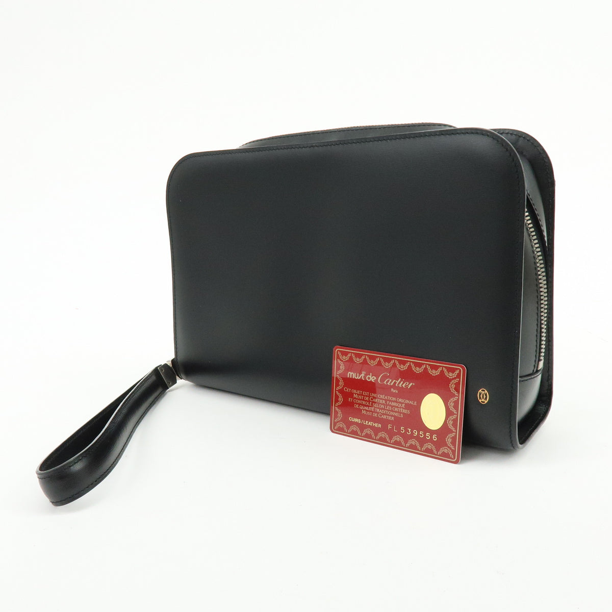 Cartier Pasha Leather Clutch Bag Wristlet Bag Pouch Black