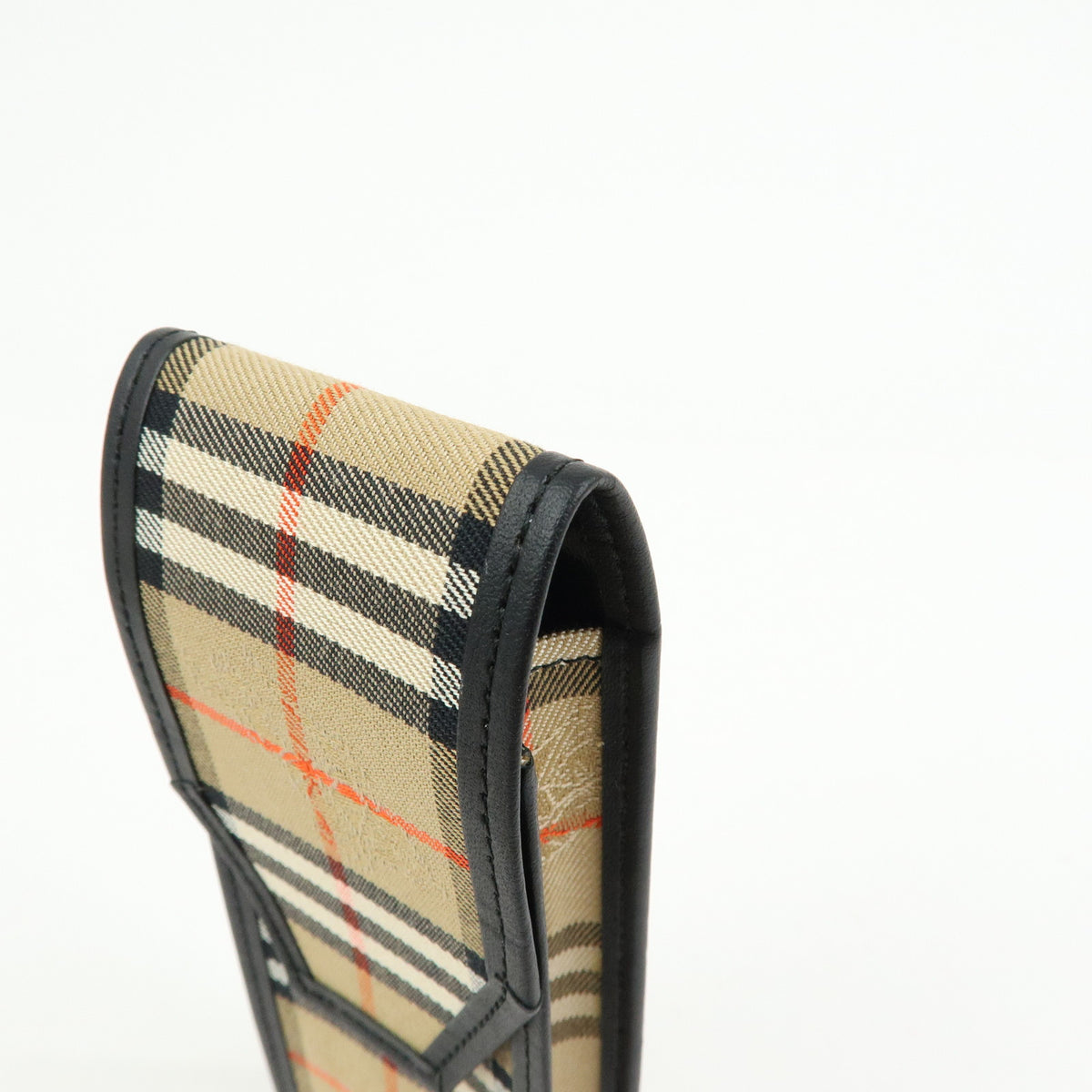 BURBERRY Nova Plaid Canvas Leather Pencil Case Pen Sleeve Beige