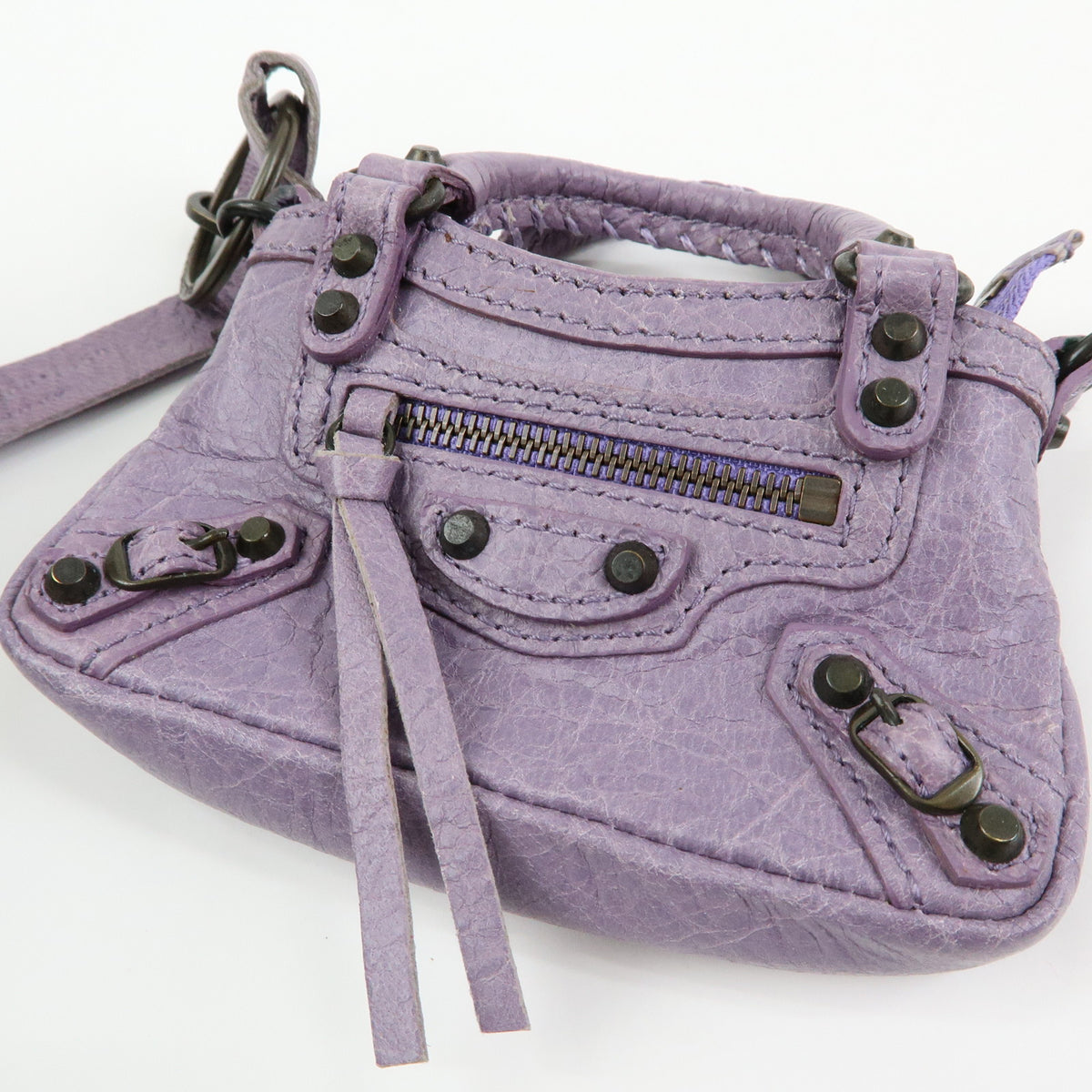 BALENCIAGA The First Leather Metal Bag Charm Key Holder Purple 253199