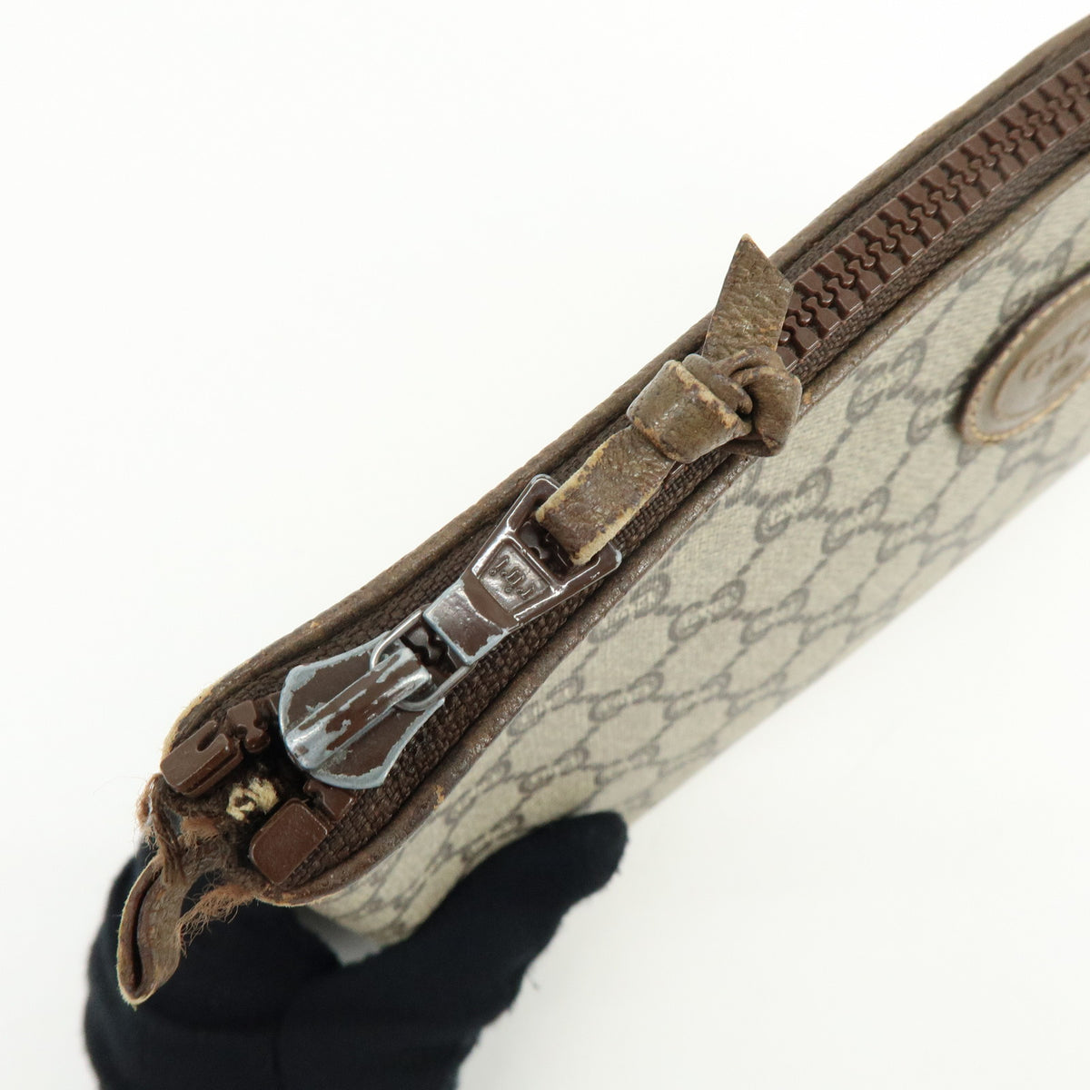 GUCCI Lot of 2 GG Plus Leather Clutch Bag Pouch Brown 39677-3/40272-8