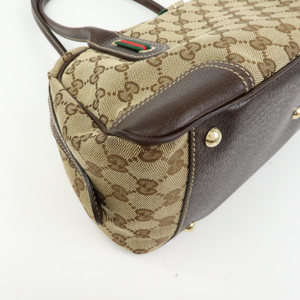 GUCCI Princy Sherry GG Canvas Leather Boston Bag Beige Brown 161720