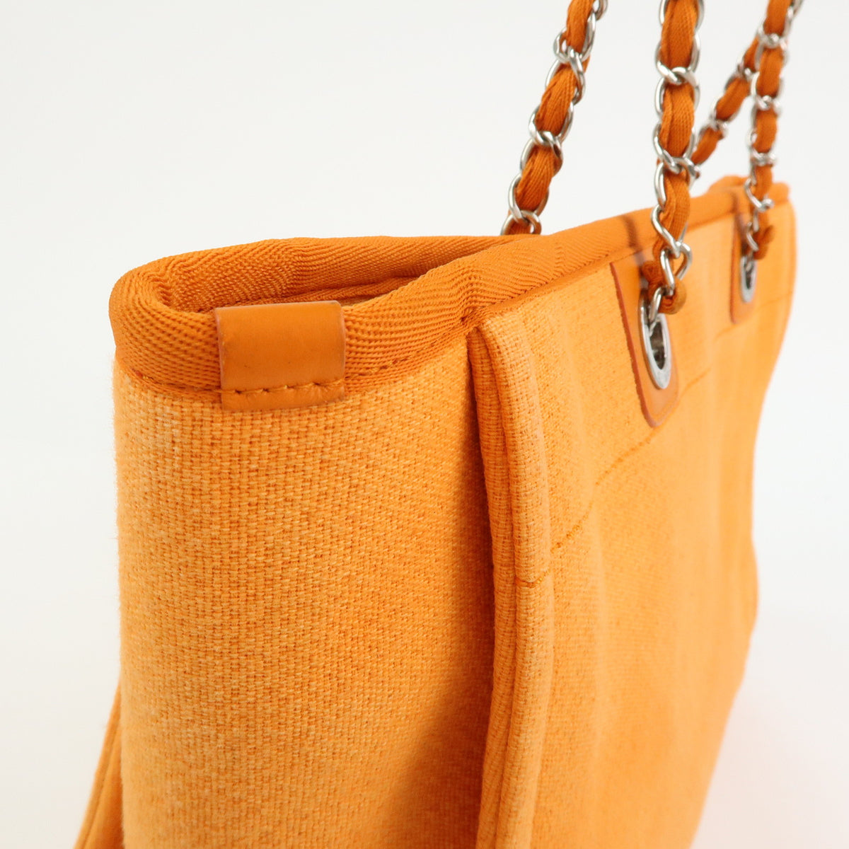 CHANEL Deauville MM Straw Leather Tote Bag Shoulder Bag Orange A67001