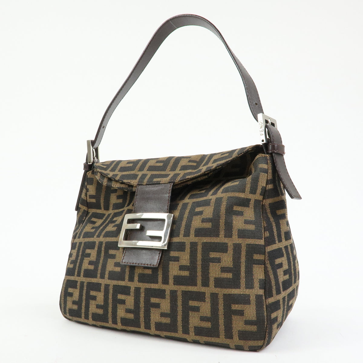 FENDI Zucca Canvas Leather Shoulder Bag Brown Black 125895