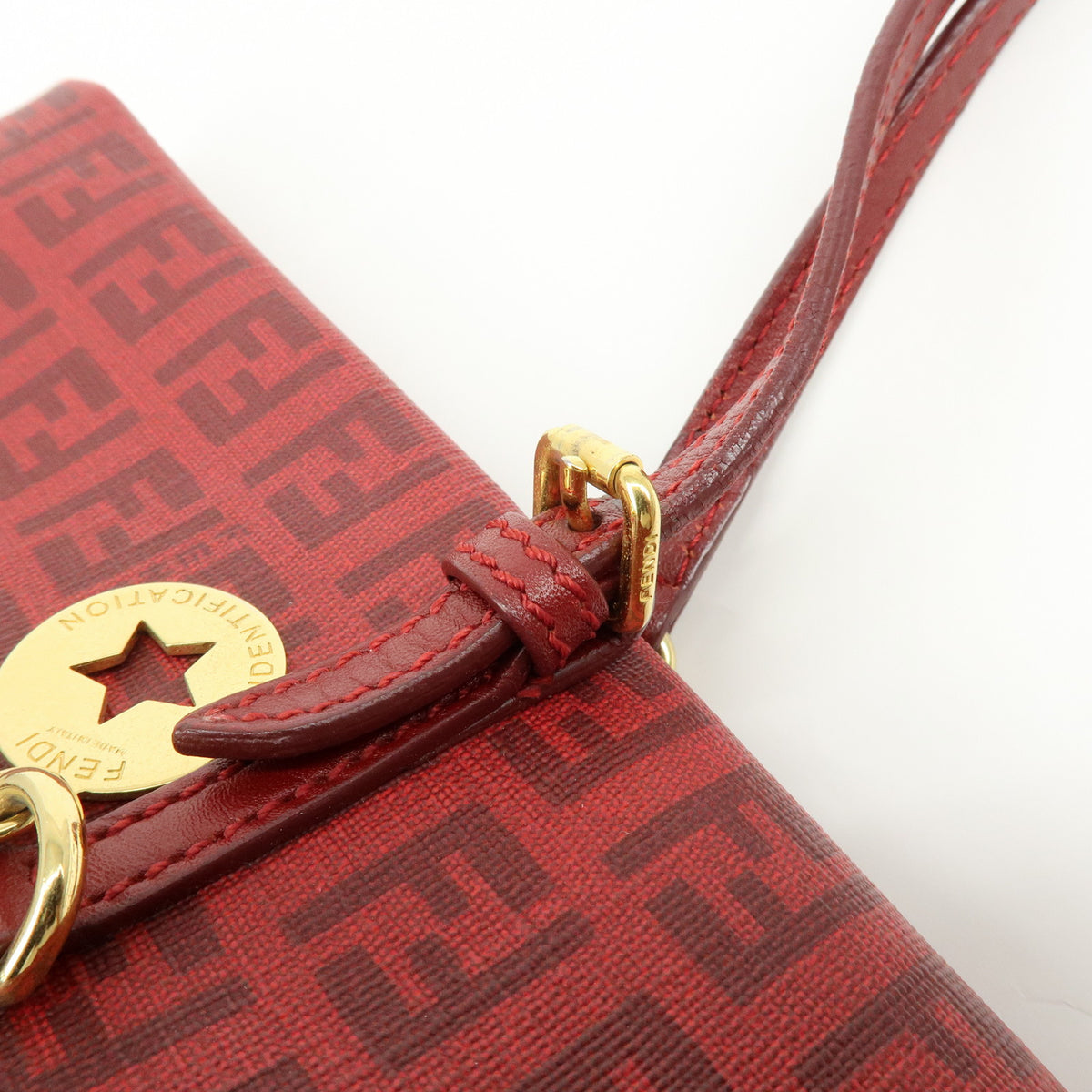 FENDI Zucchino PVC Leather Tote Bag Hand Bag Red 8BH214