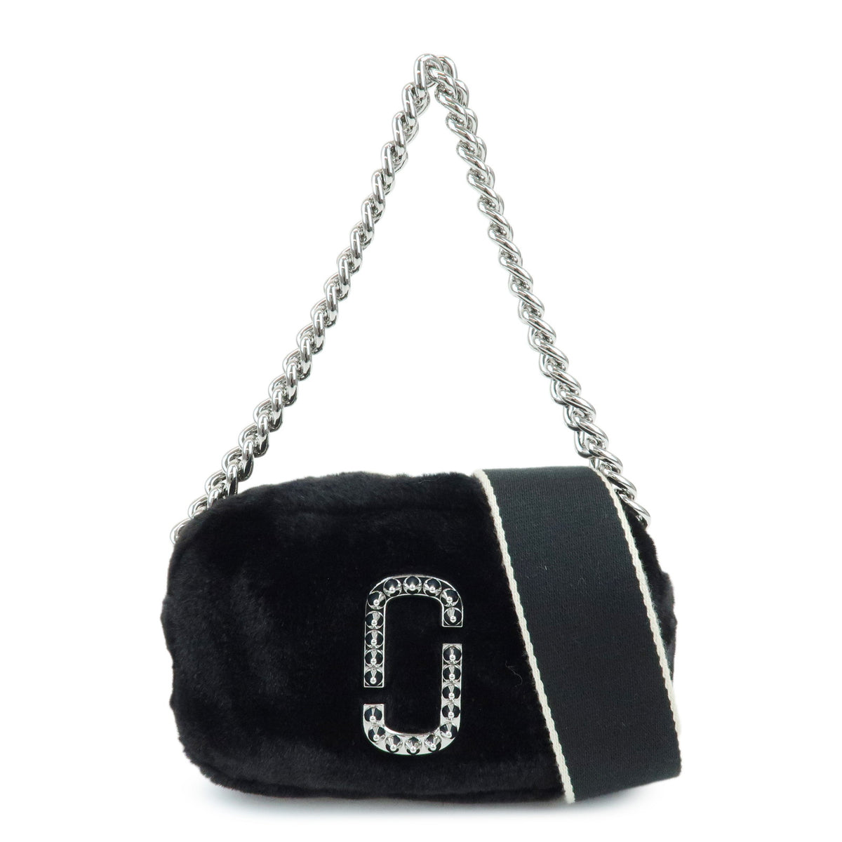 MARC JACOBS THE PLUSH SNAPSHOT Faux Fur Studs 2Way Bag Hand Bag Black
