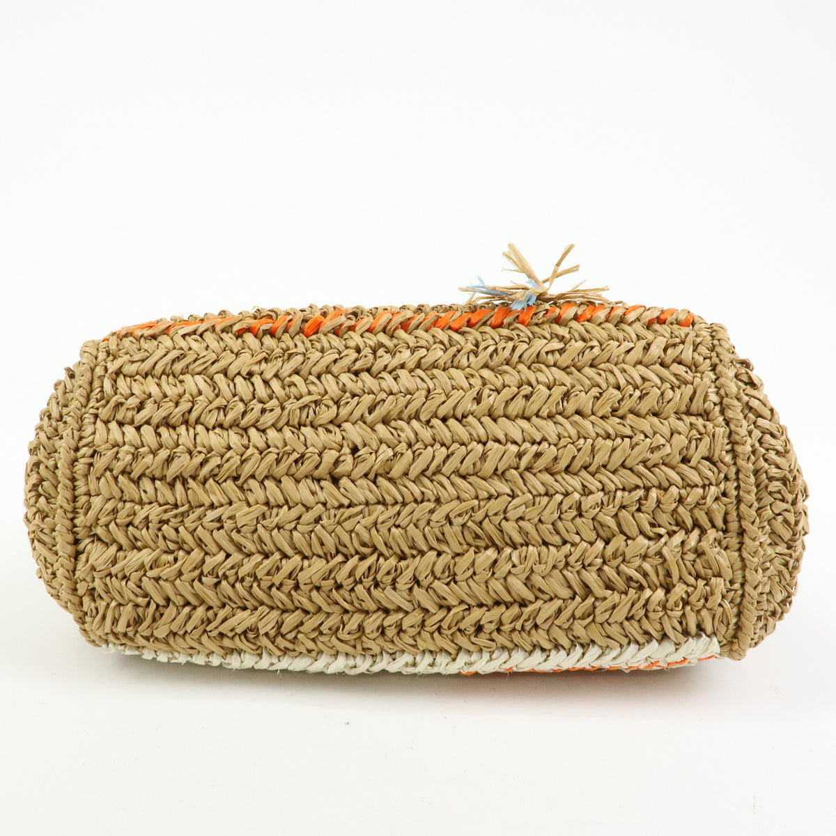 PRADA Canapa Triangle Logo Tricot Raffia 2Way Bag Camel Orange 1BG153