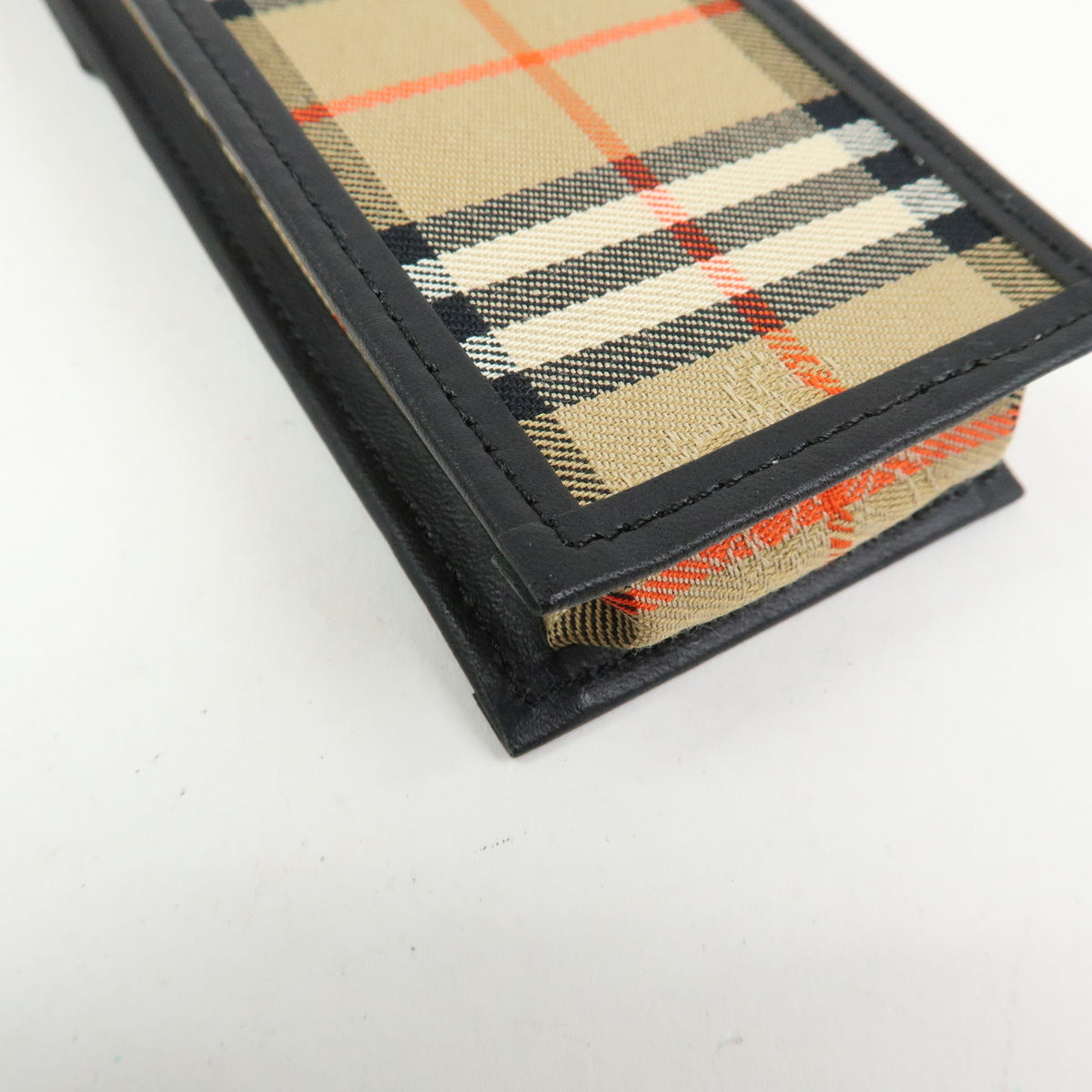 BURBERRY Nova Plaid Canvas Leather Pencil Case Pen Sleeve Beige