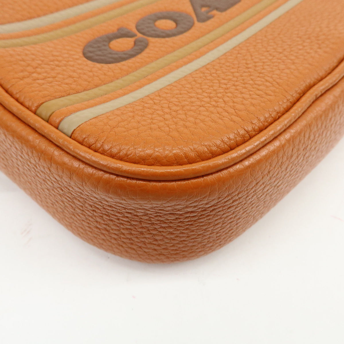 COACH Logo Leather Shoulder Bag Crossbody Bag Camel Brown