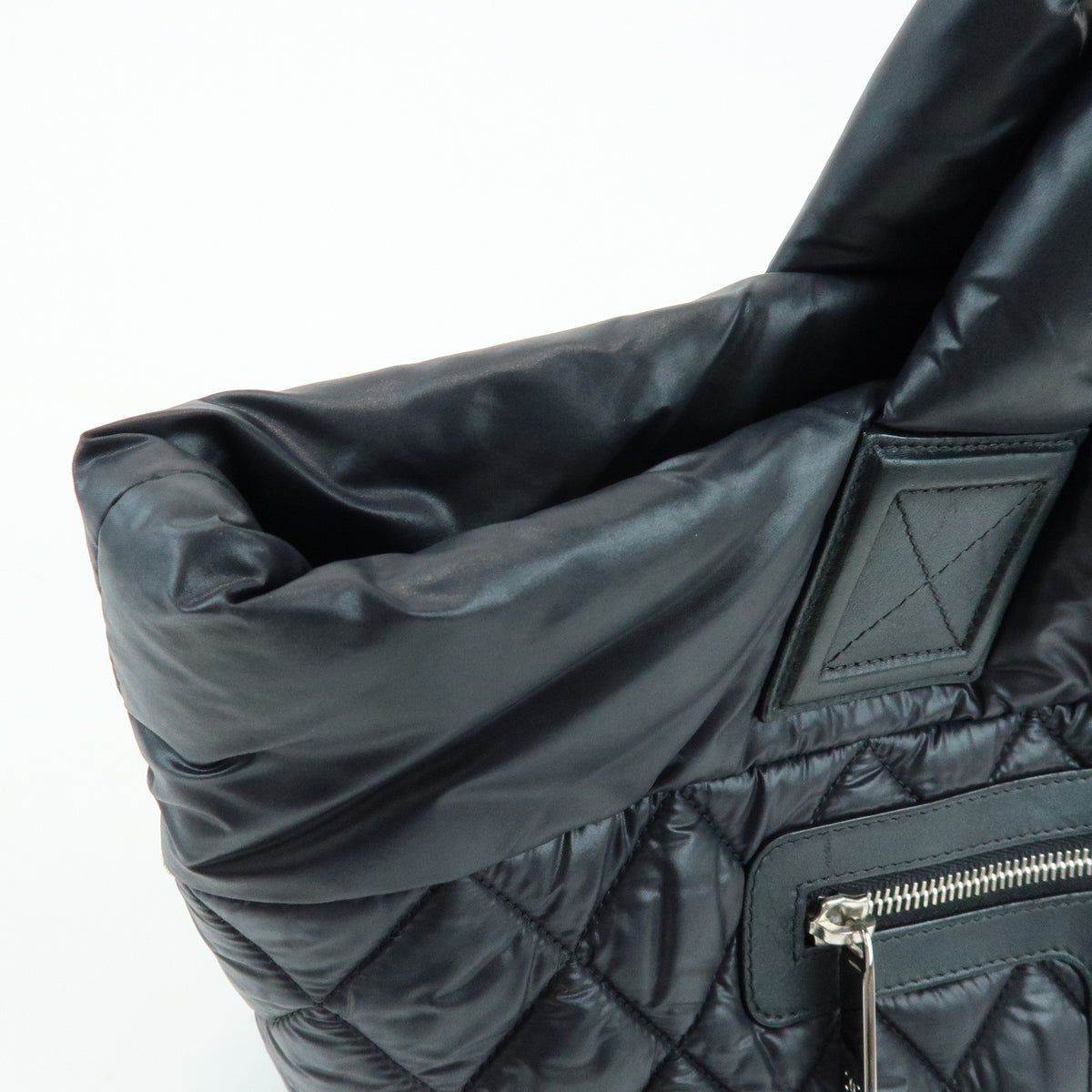 CHANEL COCO Cocoon PM Nylon Leather Small Tote Hand Bag Black A48610