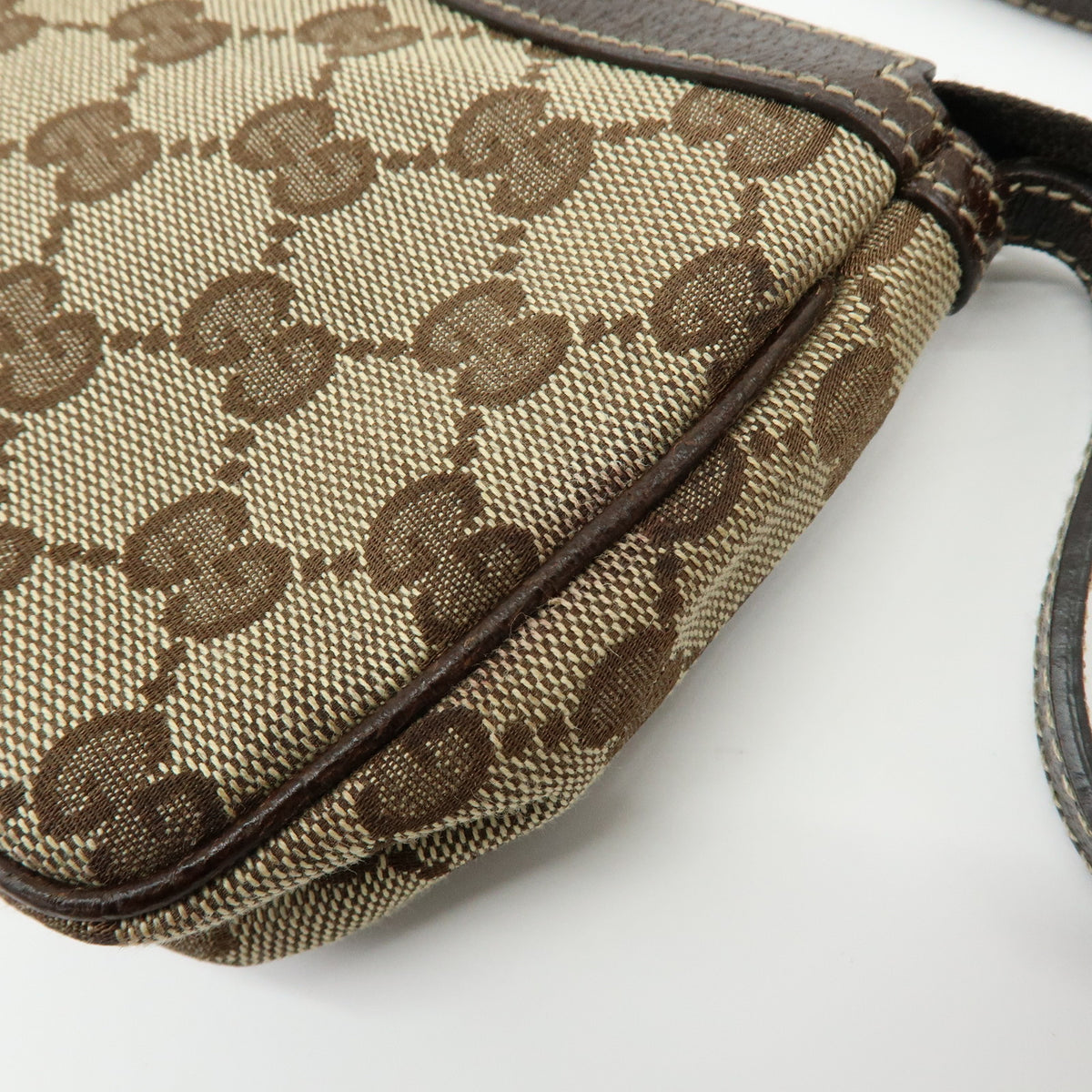 GUCCI GG Canvas Leather Hand Bag Pouch Shoulder Bag Brown Beige 154432