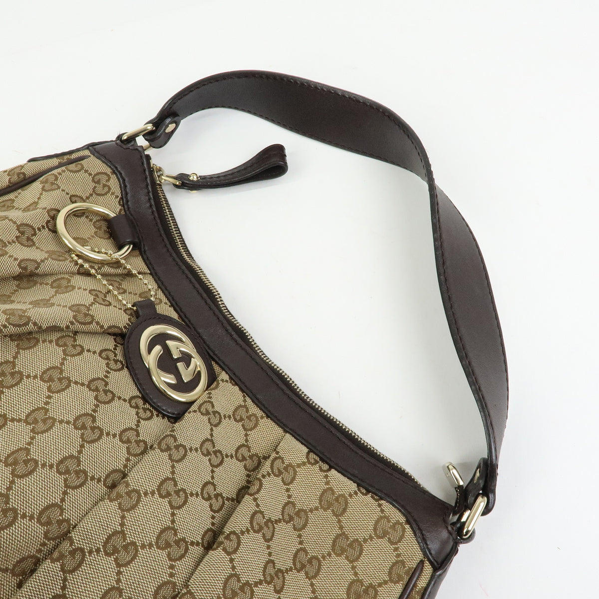GUCCI Sukey Interlocking G GG Canvas Shoulder Bag Beige Brown 232955