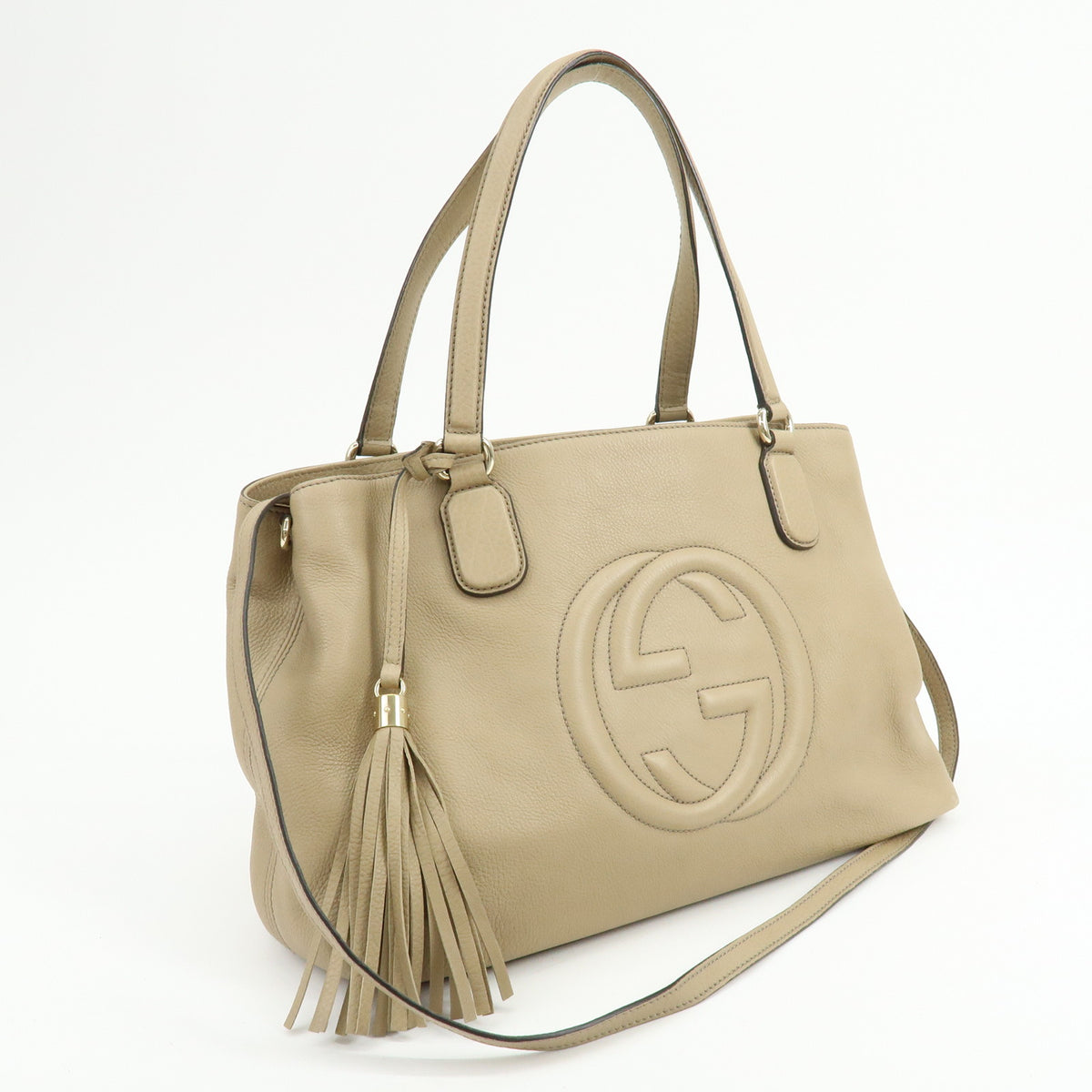 GUCCI SOHO Interlocking G Leather Shoulder Bag Hand Bag Beige 308363