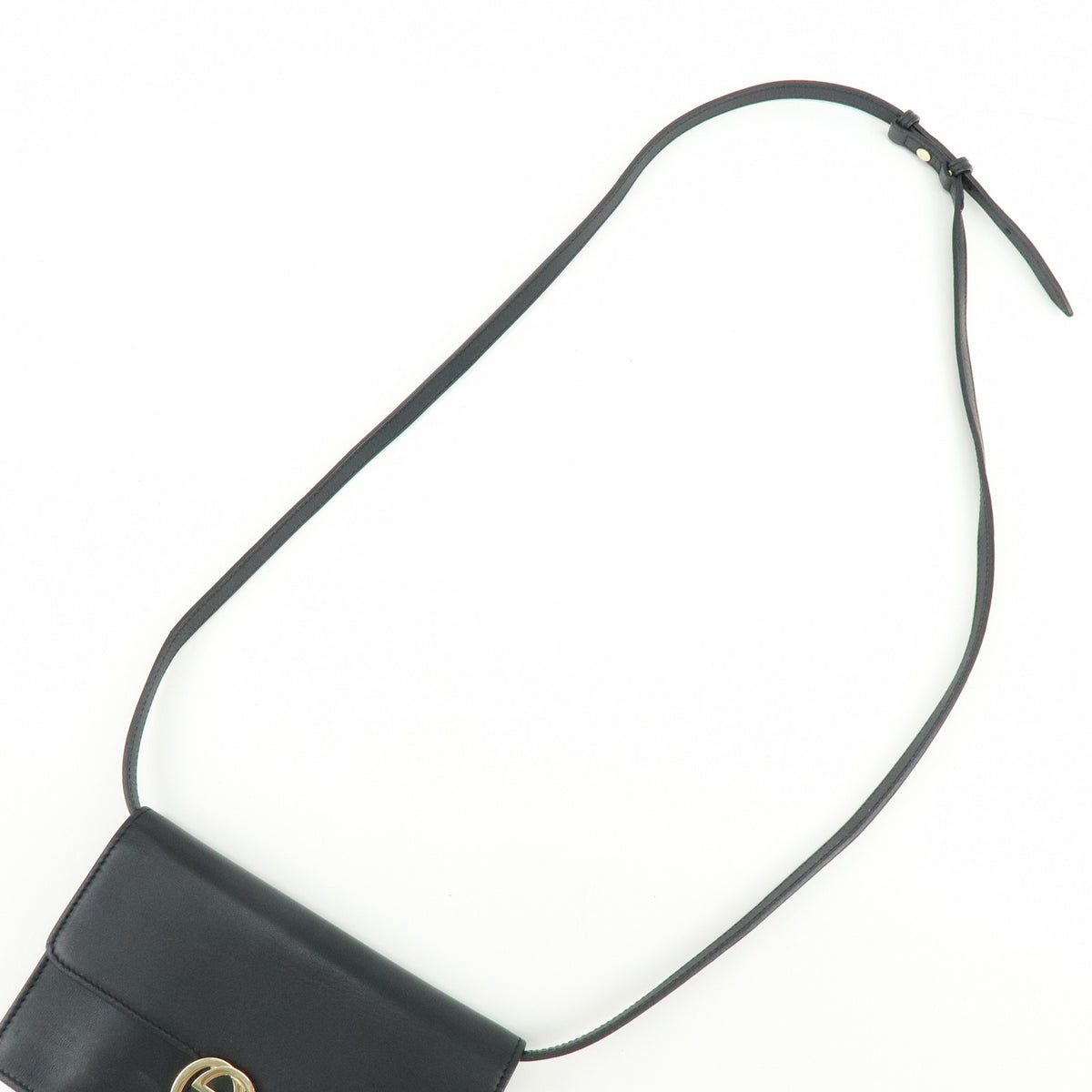 GUCCI Interlocking G Leather Shoulder Bag Crossbody Bag Black 369664