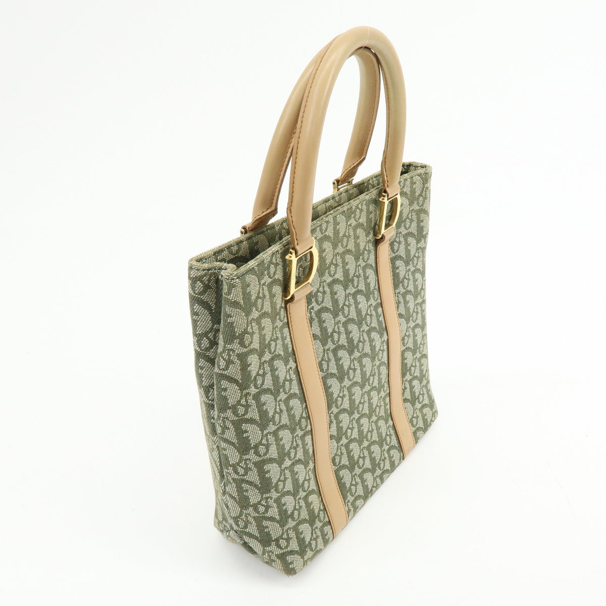 Christian Dior Trotter Jacquard Canvas Leather Hand Bag Tote Bag Green