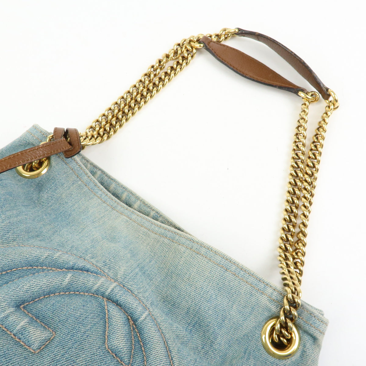 GUCCI SOHO Interlocking G Denim Leather Chain Shoulder Bag Blue 308982