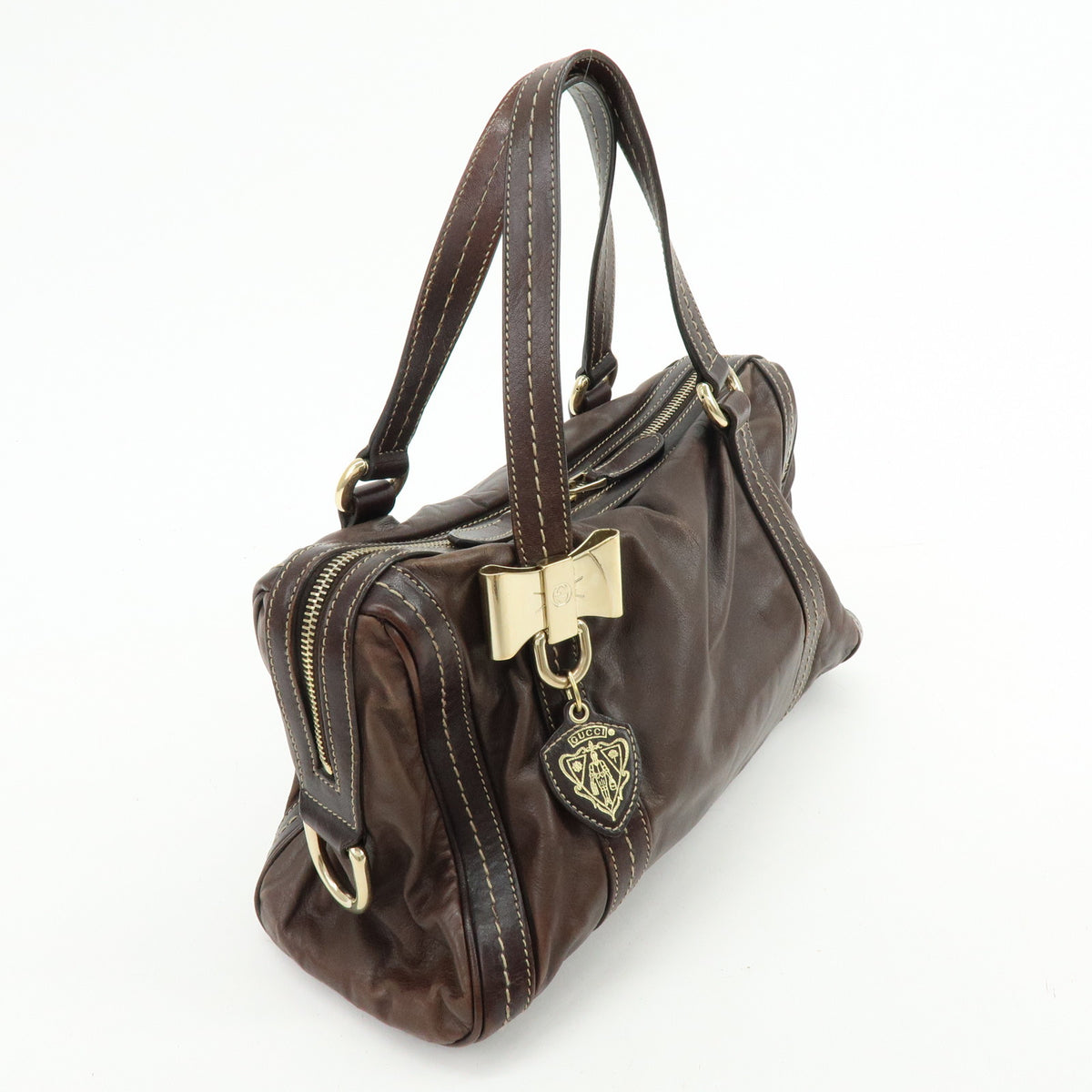 GUCCI Duchessa Leather Mini Boston Bag Hand Bag Dark Brown 181487
