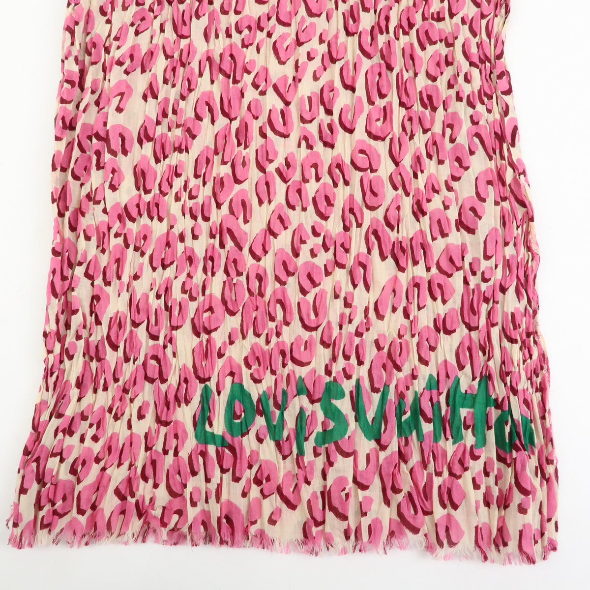 Louis Vuitton Leopard Cotton 100% Shawl Scarf Pink Green 401910