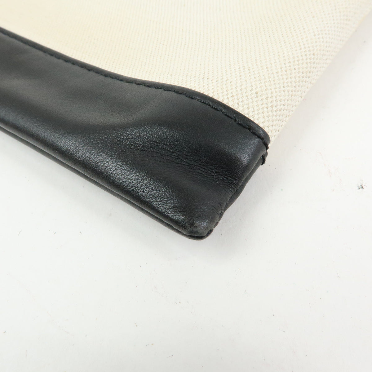 BALENCIAGA Navy Clip M Canvas Leather Clutch Bag Natural Black 373834