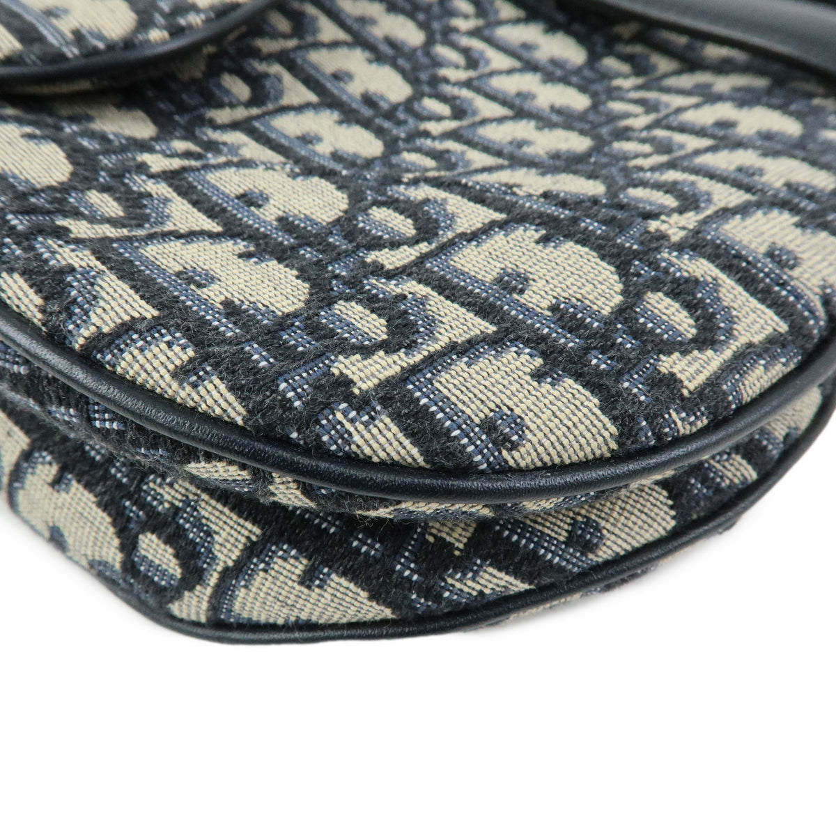 Christian Dior Saddle Oblique Jaquard Canvas Leather Shoulder Bag Navy