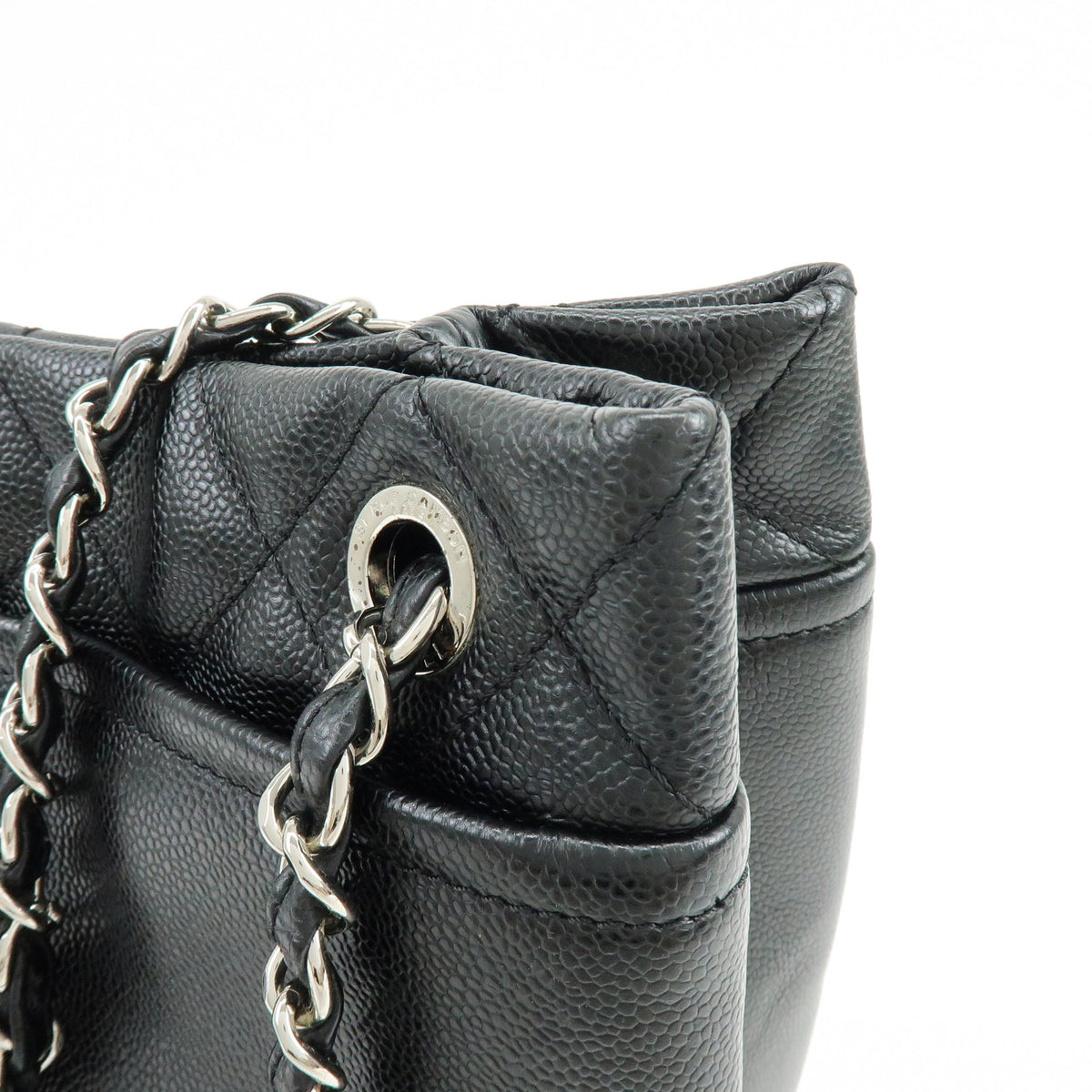 CHANEL COCO Mark Caviarskin Chain Shoulder Bag Black Silver