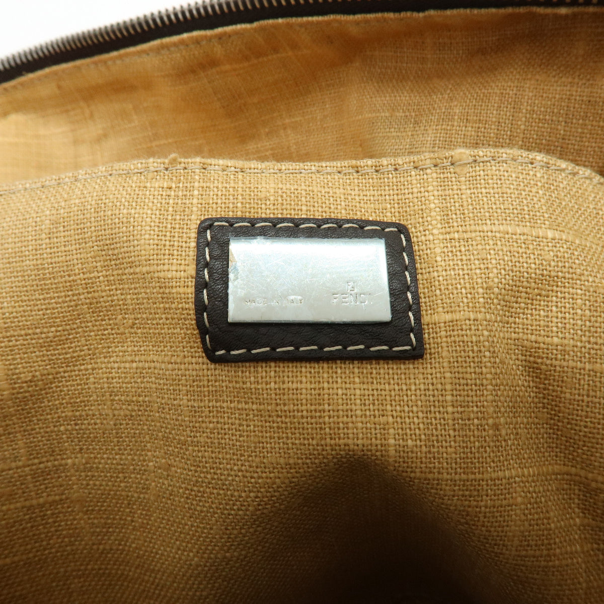 FENDI Zucca Selleria Jacquard Leather Shoulder Bag Boston Bag Brown
