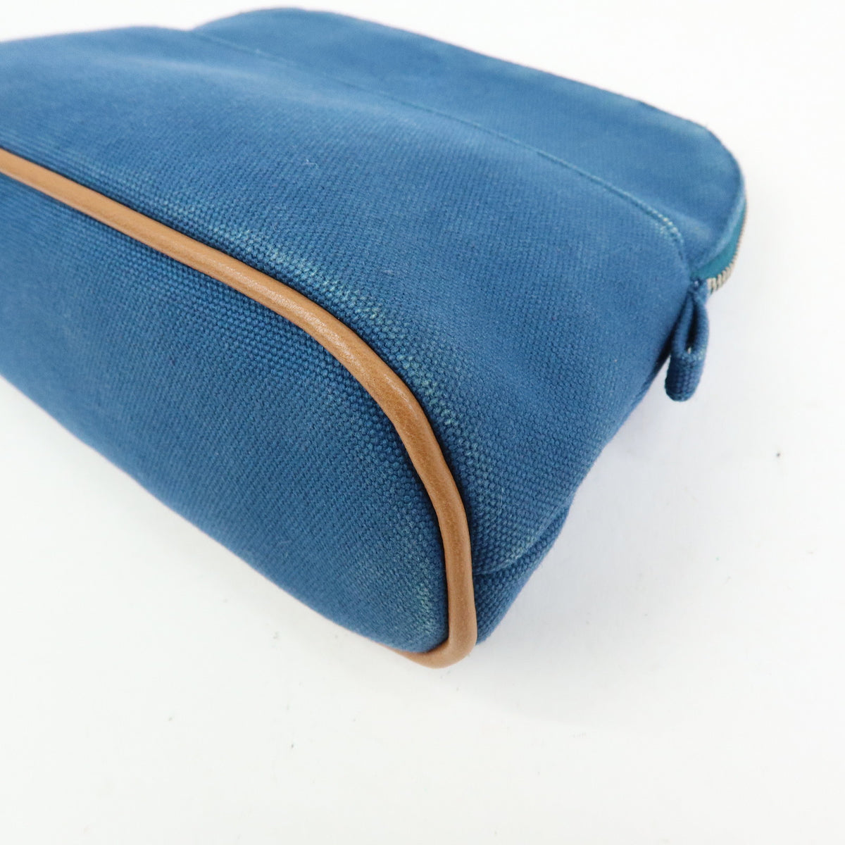 HERMES Bolide Mini Cotton Leather Cosmetic Pouch Blue