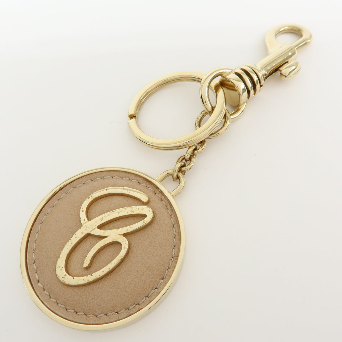 Chloe Logo Metal Leather Bag Charm Key Charm Key Chain Gold Beige