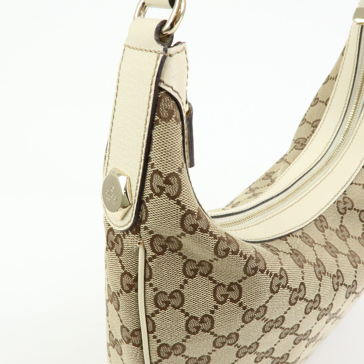 GUCCI GG Canvas Leather Shoulder Bag Hand Bag Beige White 153010