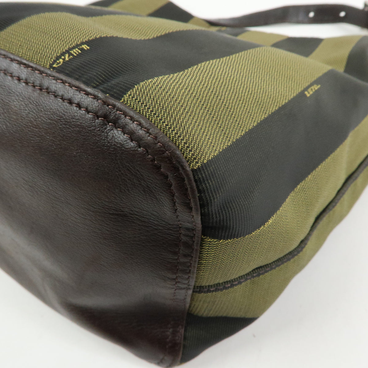 FENDI Pequin Canvas Leather Shoulder Bag Hand Bag Brown 222828653・008