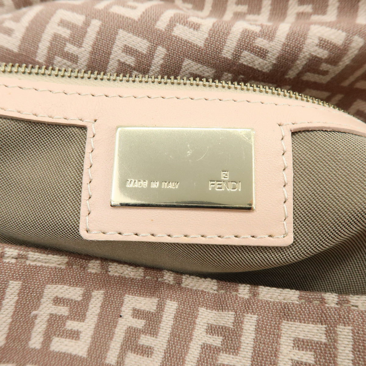FENDI Mamma Baguette Zucchino Canvas Leather Shoulder Bag Pink 8BR001
