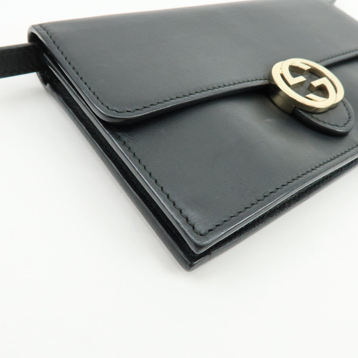 GUCCI Interlocking G Leather Shoulder Bag Crossbody Bag Black 369664
