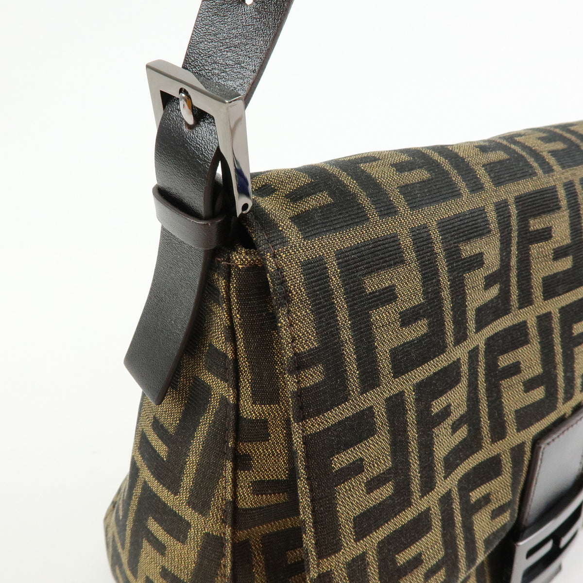 FENDI Zucca Mamma Baguette Jacquard Canvas Leather Shoulder Bag 8BR001