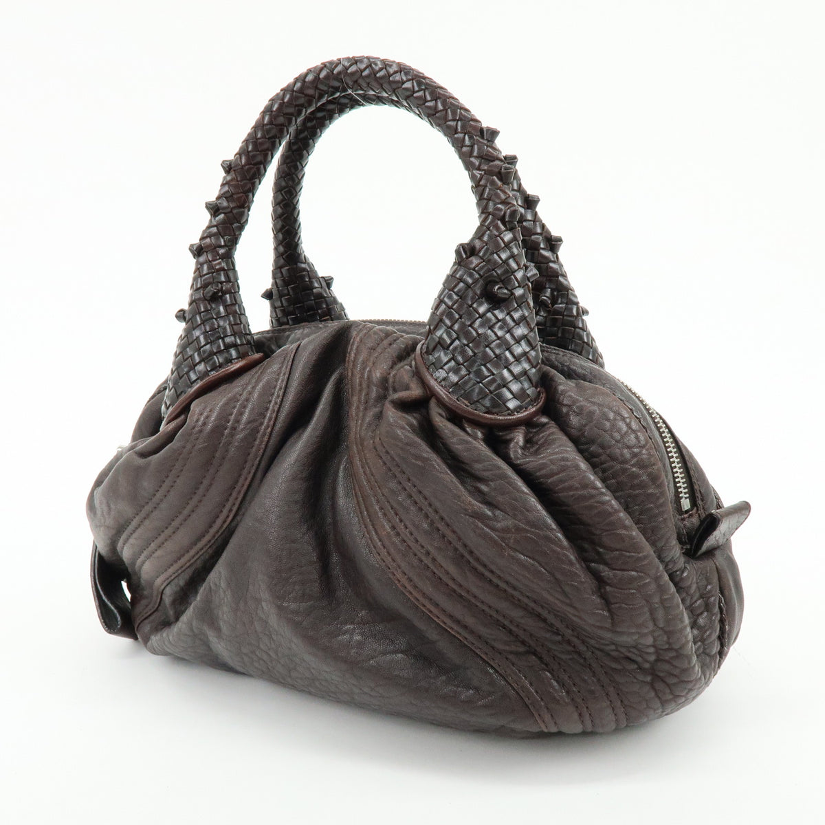 FENDI Zucca Mini Spy Bag Leather Hand Bag Dark Brown 8BL078