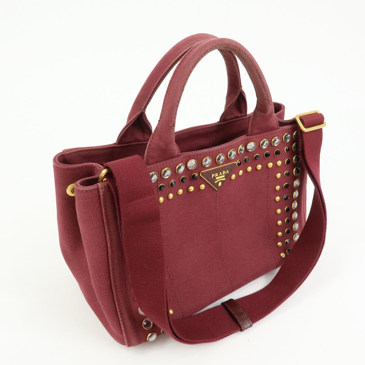 PRADA Triangle Logo Canapa Mini Canvas 2Way Bag Bijoux Bordeaux 1BG439