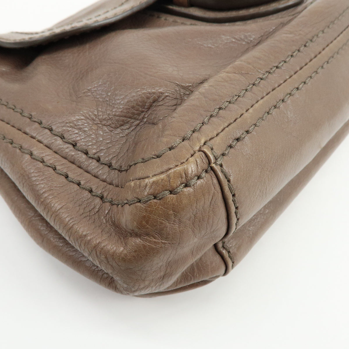 PRADA Logo Leather Flap Chain Shoulder Bag Hand Bag Greige B4659C