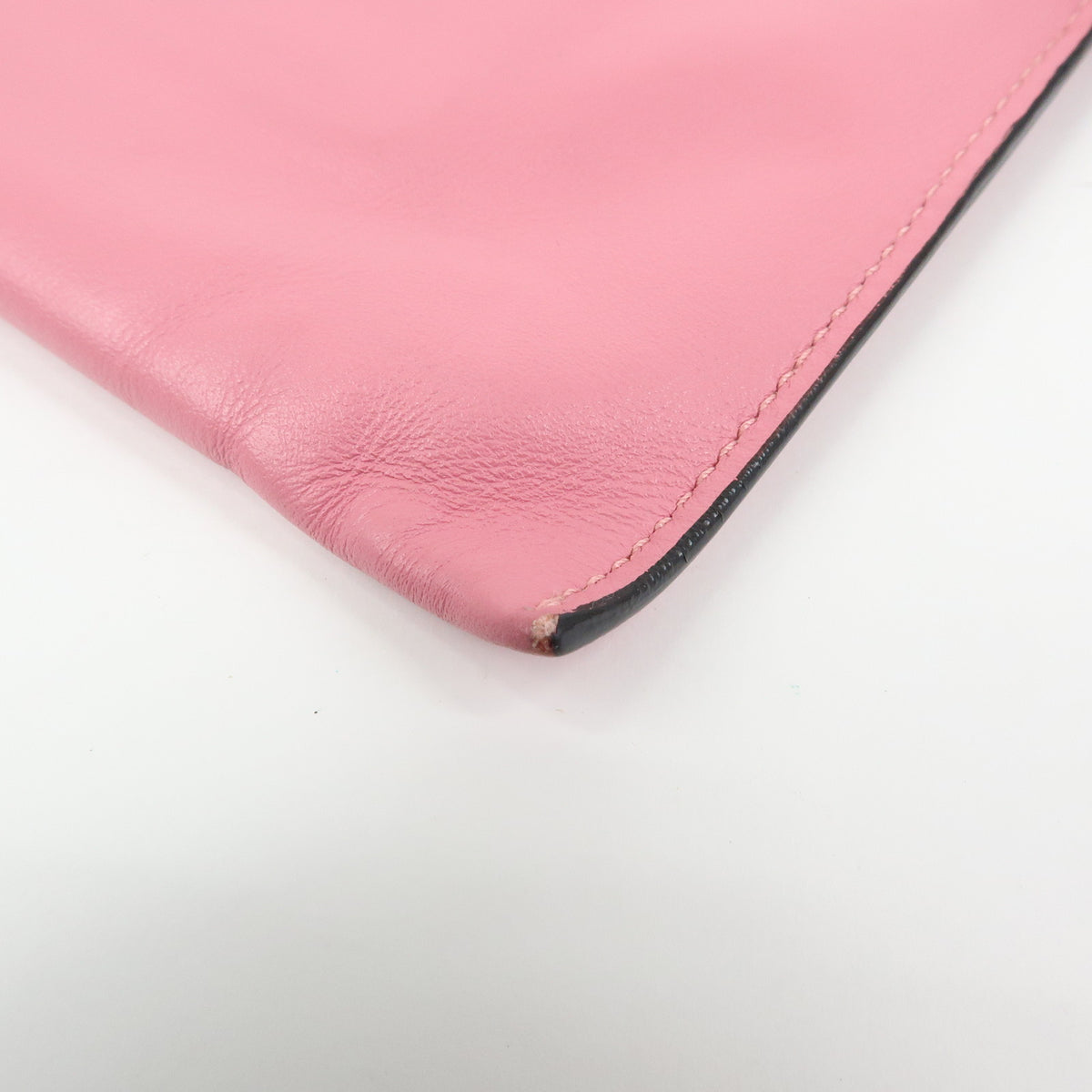 MIU MIU Logo Soft Calf Leather Clutch Bag Flat Pouch Pink 5N1890