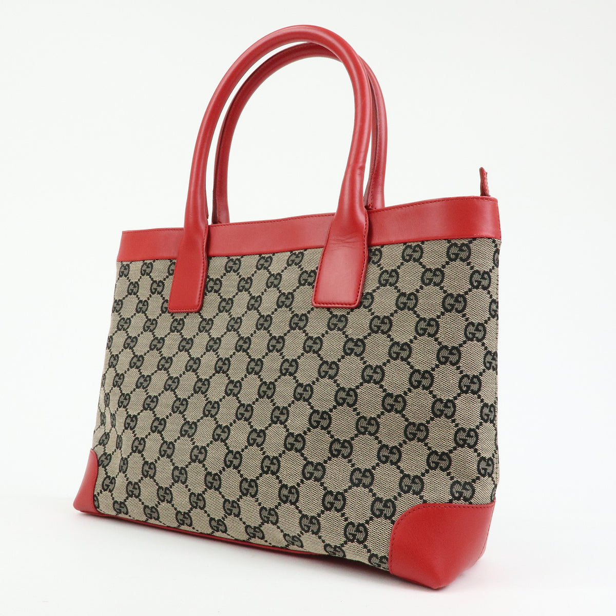 GUCCI GG Canvas Leather Tote Bag Hand Bag Beige Red 002・1119