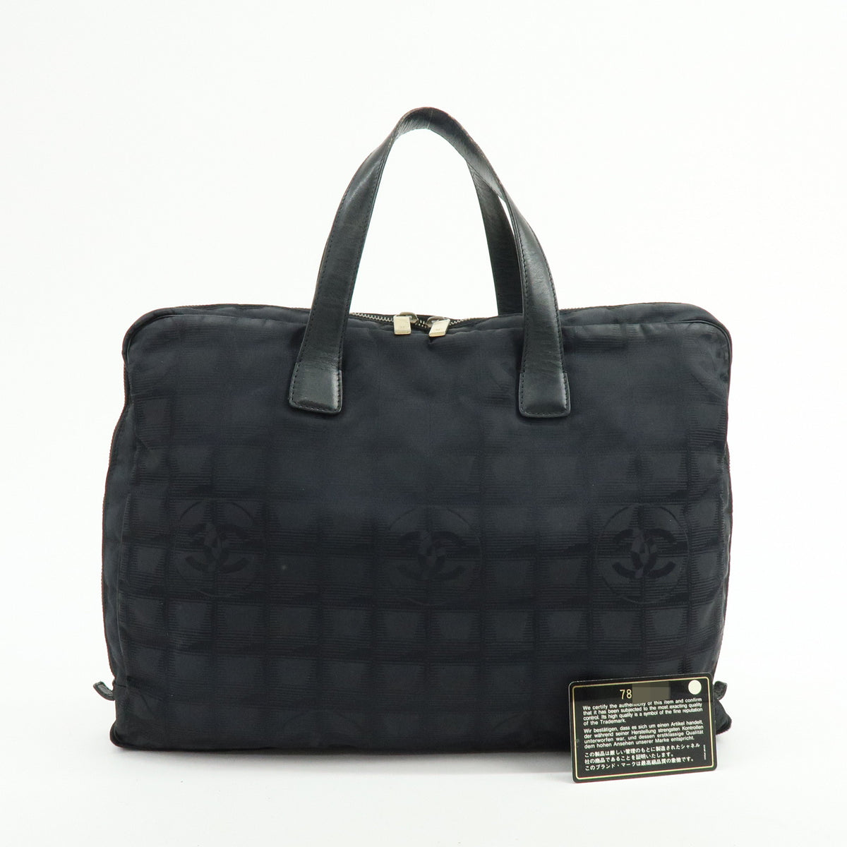 CHANEL New Travel Line Nylon Leather Briefcase Hand Bag Black A15974